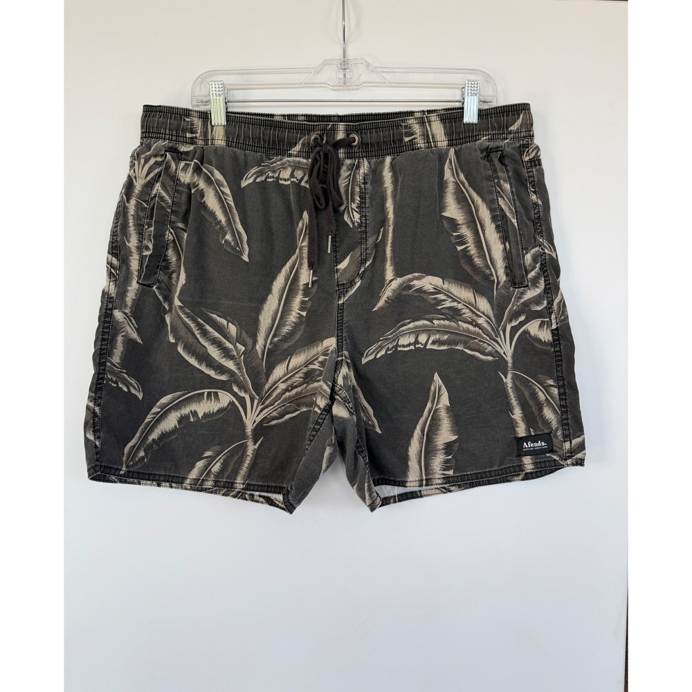 Afends Mens Tropical Banana Leaf Cotton Shorts Black Size 36 Hawaiian 
Hawaiian